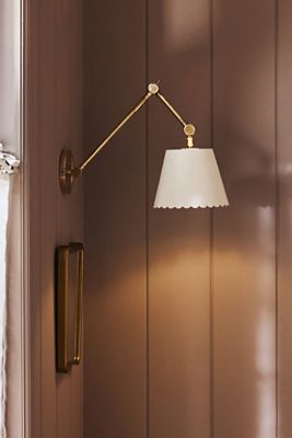 Roberta Scalloped Leather Task Sconce Wall Light