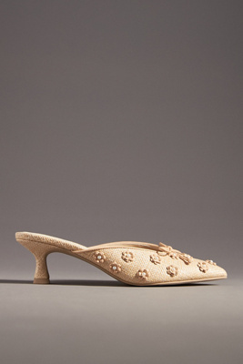 Shop Dolce Vita Camilo Floral Kitten-heel Mules In Beige