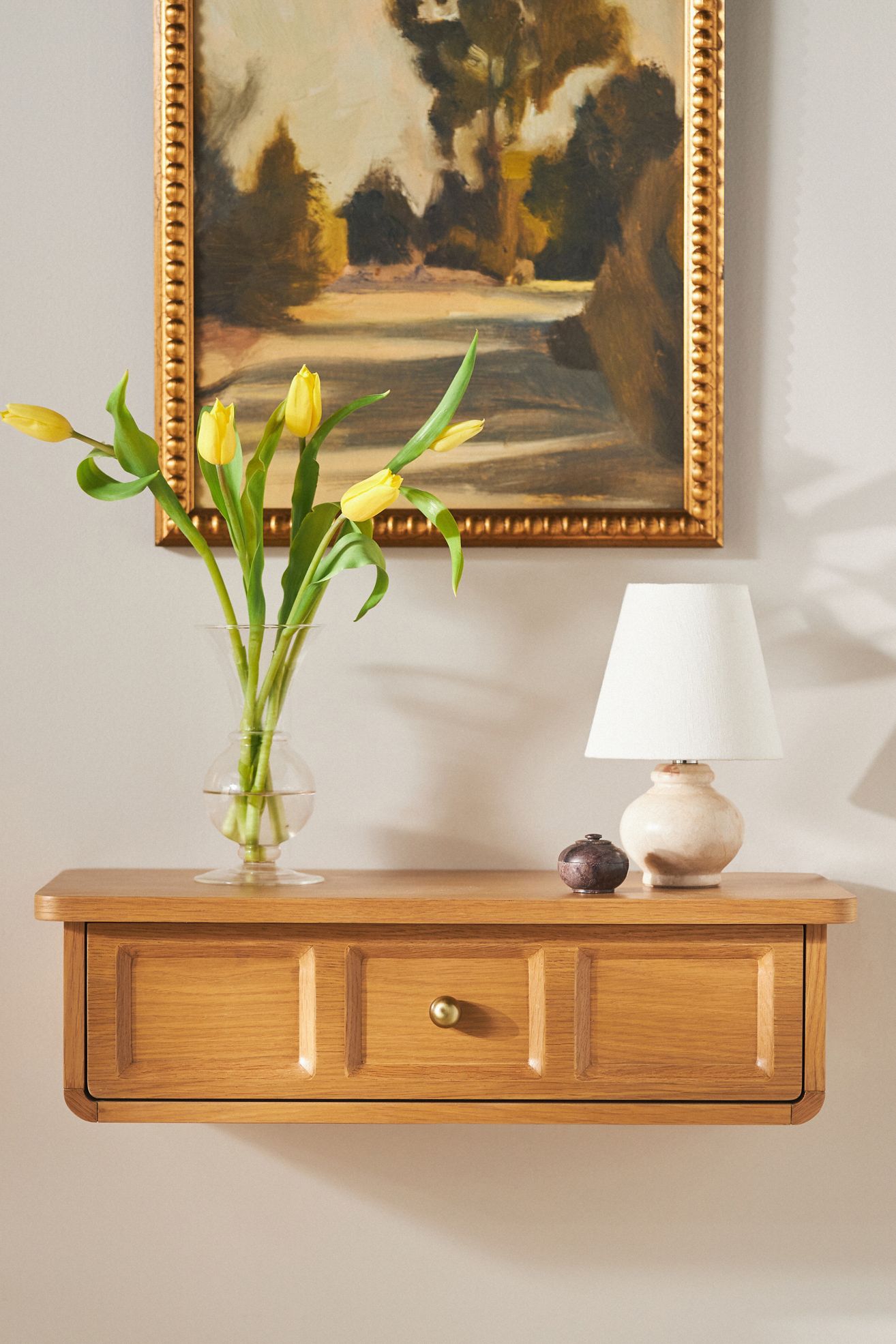 Elle Oak Wood Shelf with Drawer - Natural, One Size