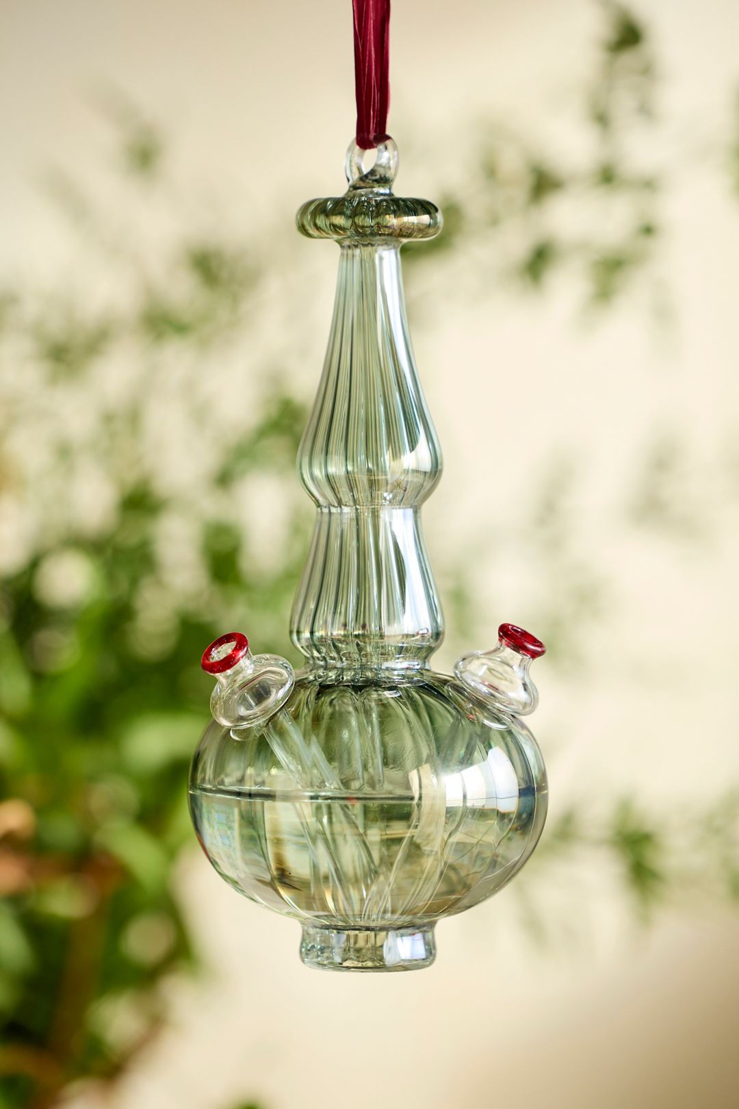 Glass Hummingbird Feeder - Green, 9"