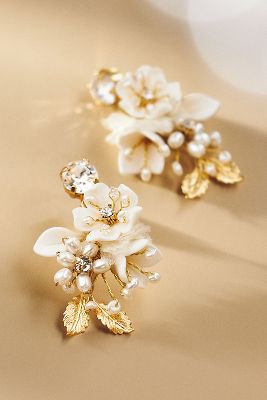 Twigs & Honey Petite Floral & Crystal Earrings In Gold