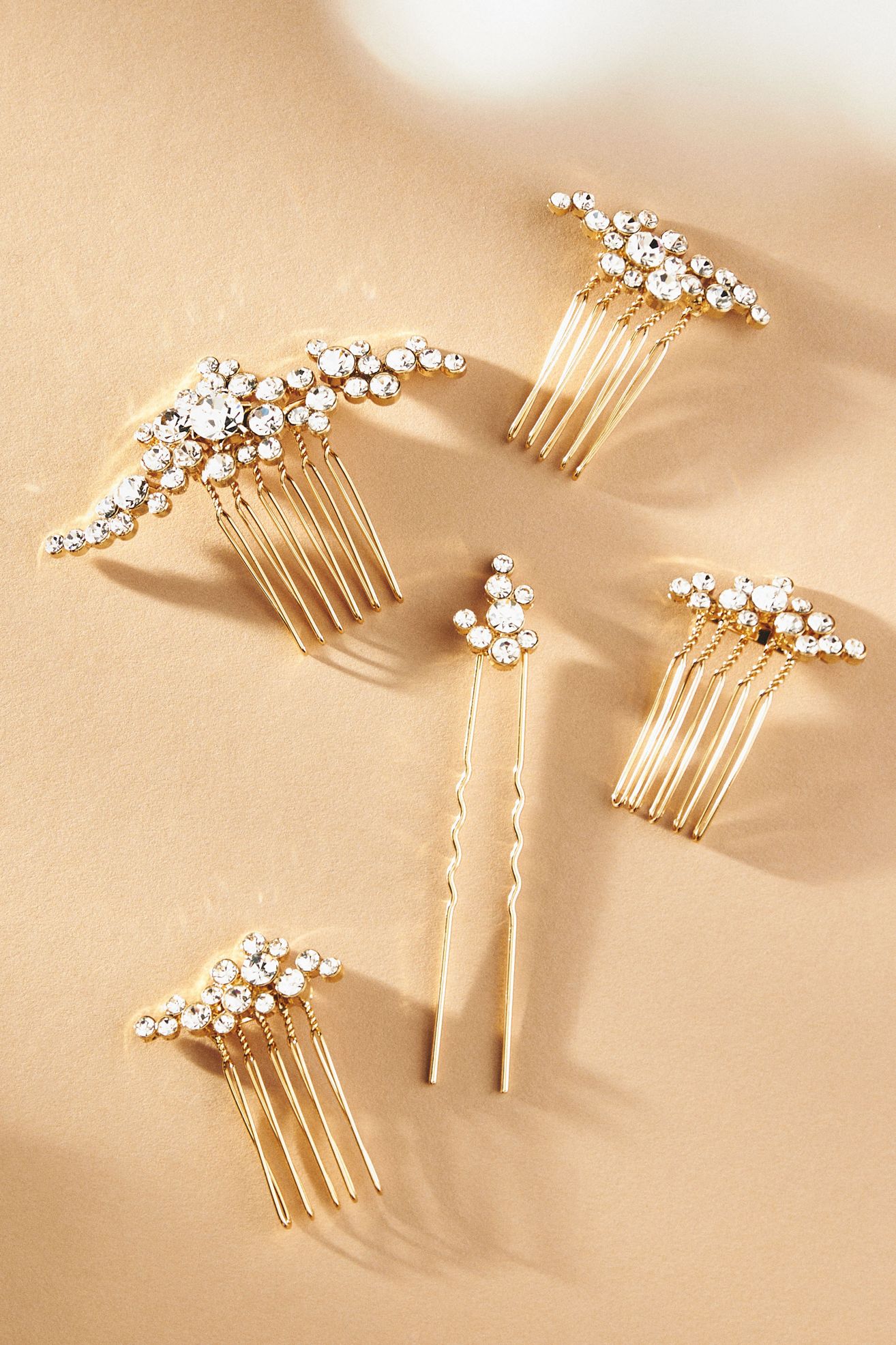 Twigs & Honey Champagne Bubbles Crystal Hair Combs, Set of 5 - Gold, One Size