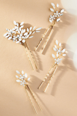 Twigs & Honey Crystal Ferns Hair Pins, Set Of 4 In Gold