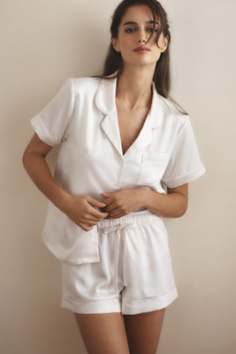 FLORA NIKROOZ SATIN PEARL SHORT-SLEEVE PAJAMA SET 