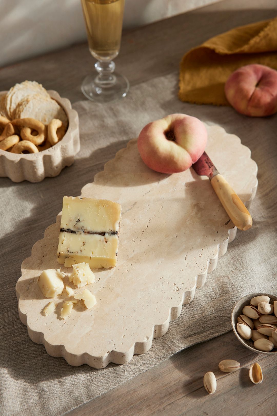 Scalloped Travertine Serving Board - Multi, One Size