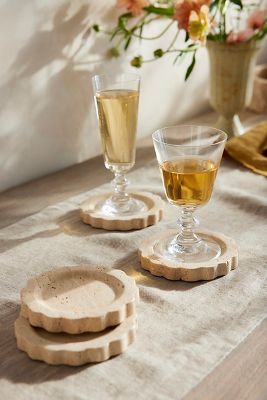 TERRAIN SCALLOPED TRAVERTINE COASTERS, SET OF 4 