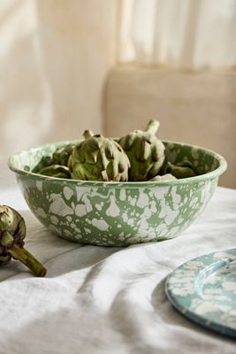 Speckled Enamel Serving Bowl, Green