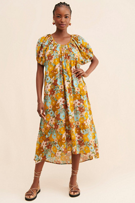 anthropologie donna floral midi dress SUNDRY Retro Floral Midi Dress