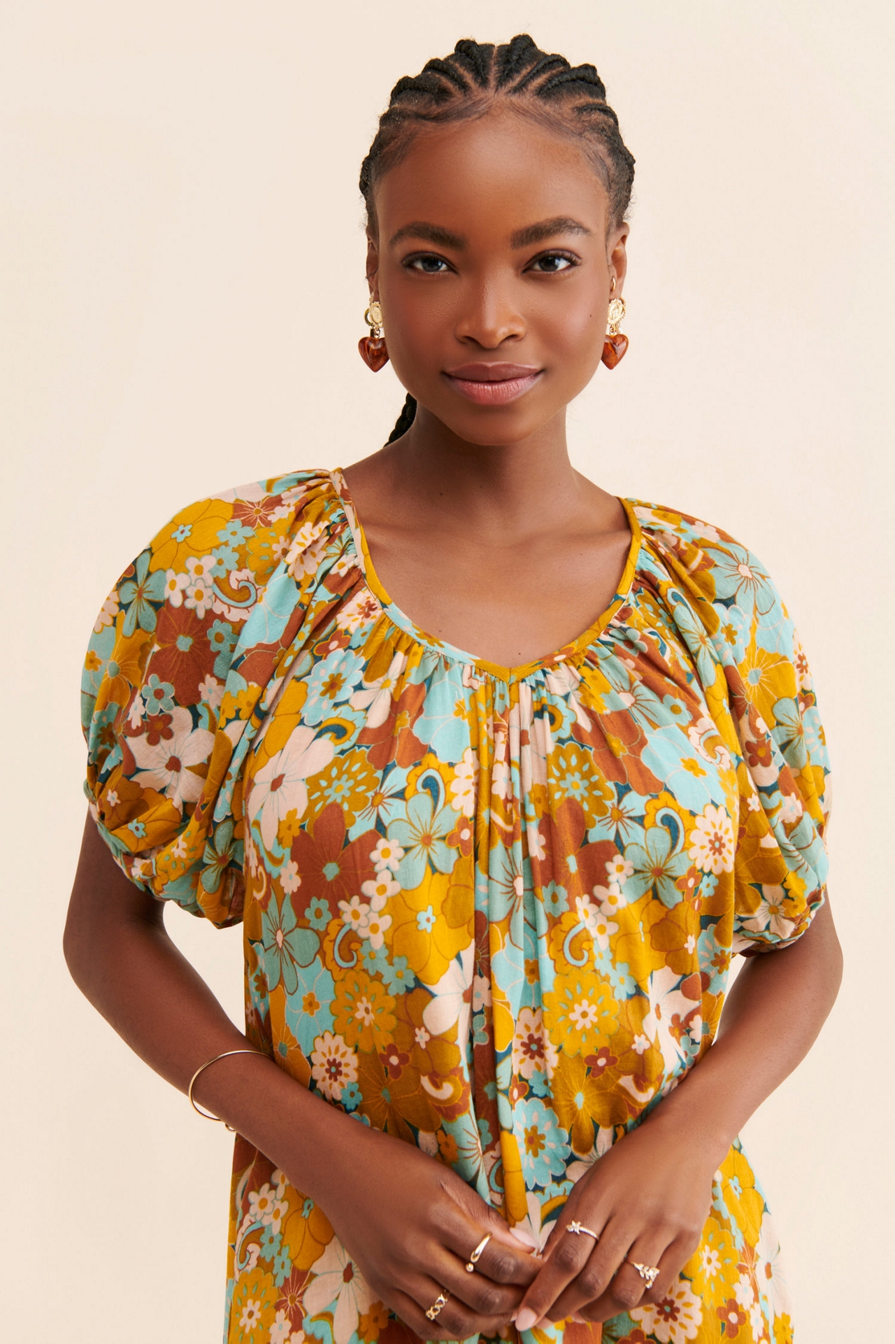 SUNDRY Retro Floral Midi Dress