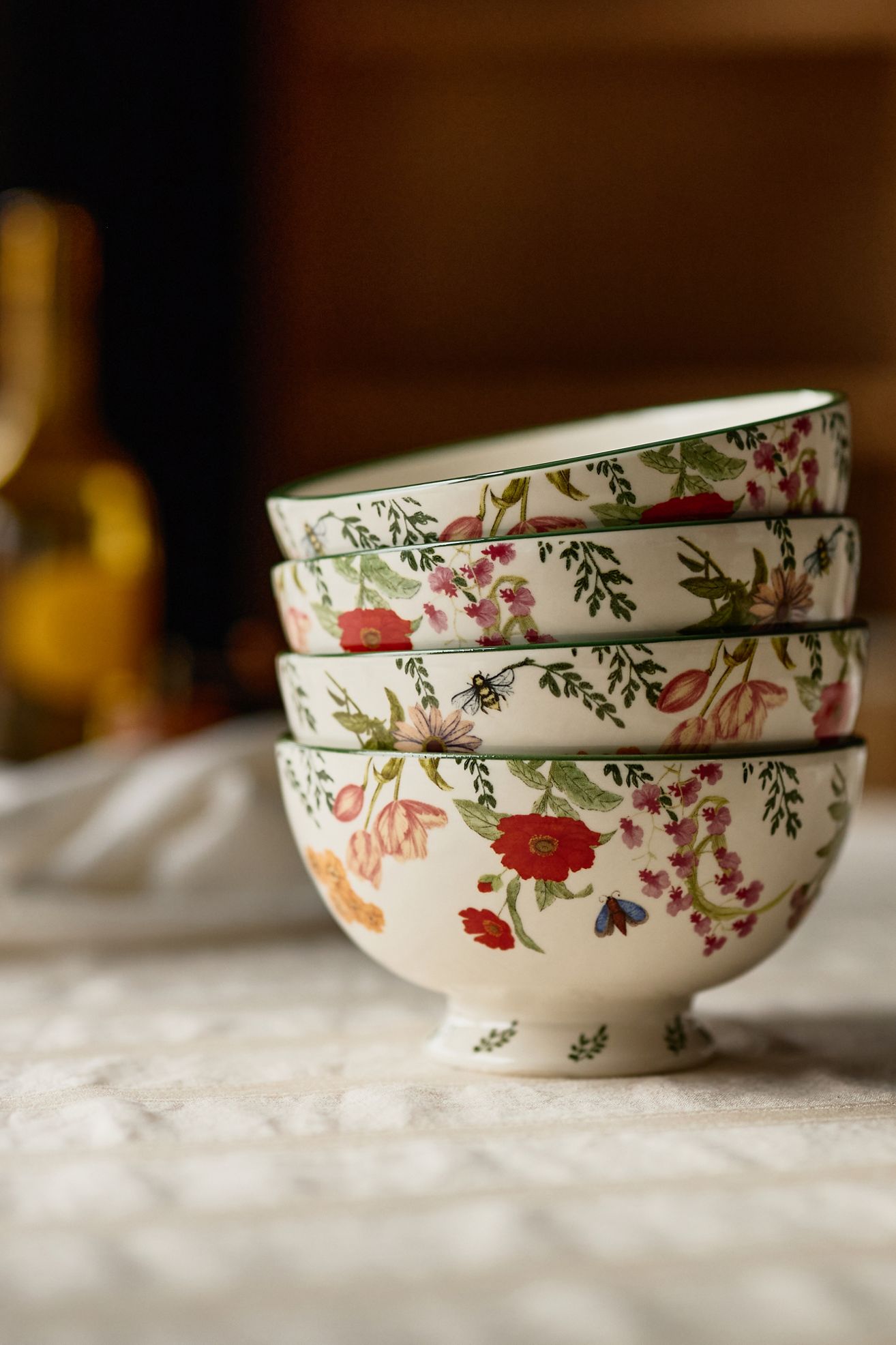 Eden Stoneware Cereal Bowls, Set of 4 - Green Pattern, Standard, Set Of 4