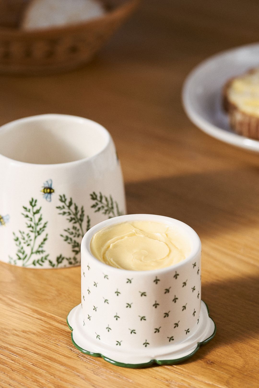 Eden Stoneware Butter Keeper - Green Pattern, One Size
