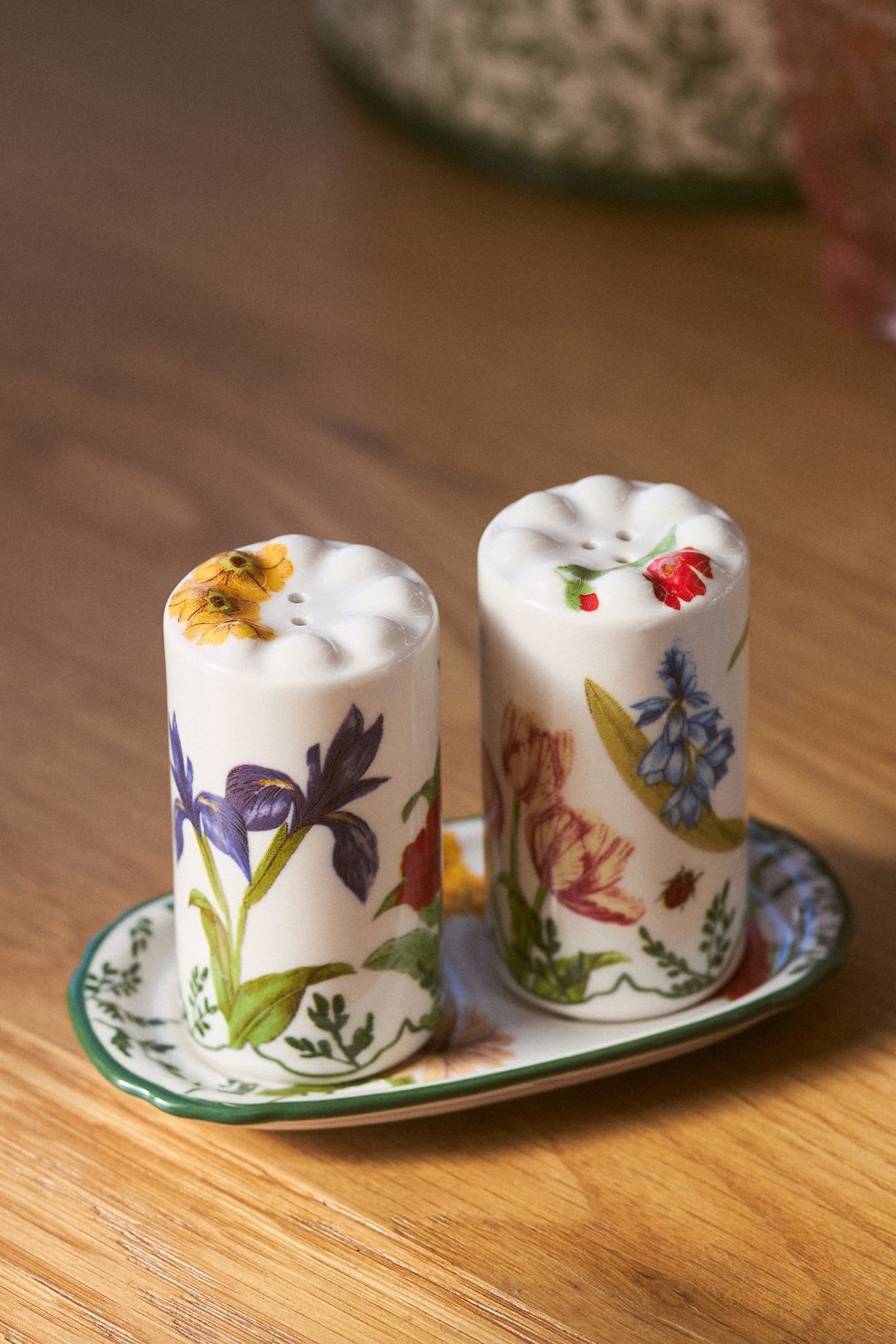 Eden Stoneware Salt & Pepper Shakers - Green Pattern