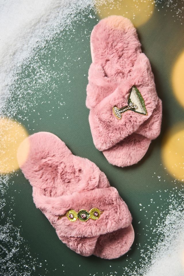 Maeve Icon Patch Fuzzy Slippers Anthropologie