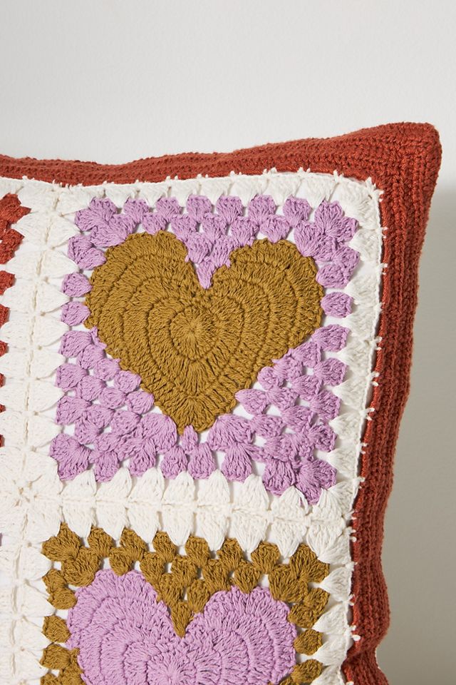 Cotton Crochet Heart Pillow #2