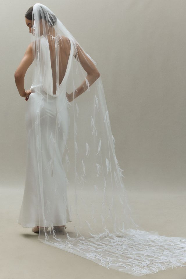 A.B. Ellie Charlotte Feather Cathedral Veil | Anthropologie display picture 1