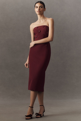 Sachin & Babi Strapless Embellished Faille Midi Dress In Red