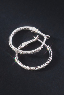 Fine Diamonds By Anthropologie Diamond Hoop Earrings In Silver