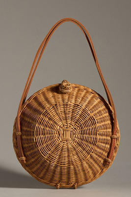 By Anthropologie Woven Rattan Round Shoulder Bag In Beige
