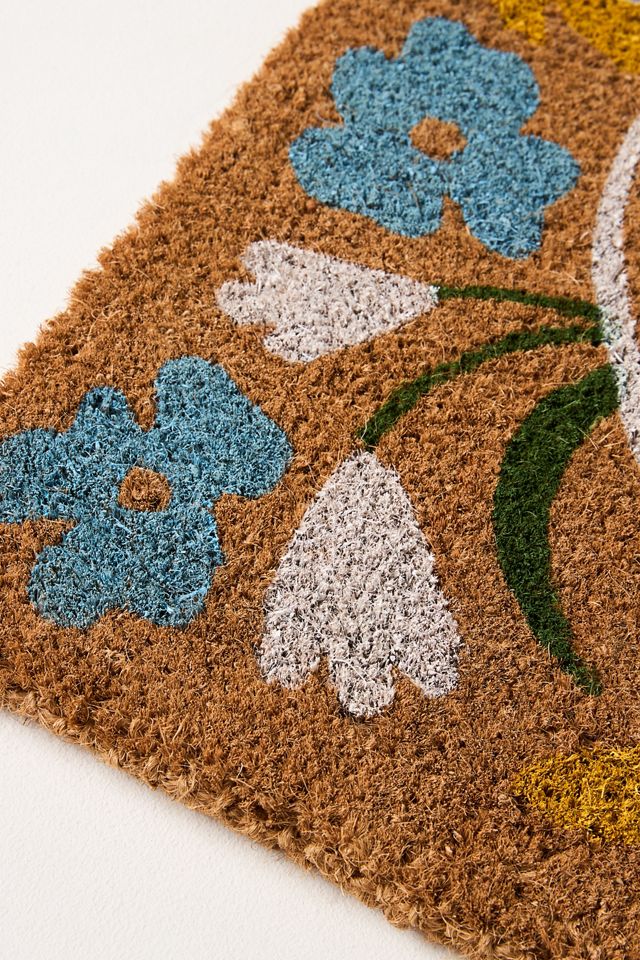 Floral Rabbit Printed Coir Doormat #1