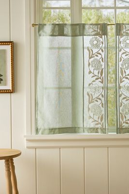 Embroidered Manette Cotton Linen Sheer Café Curtains, Set of 2