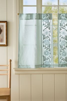 Embroidered Manette Cotton Linen Sheer Café Curtains, Set of 2