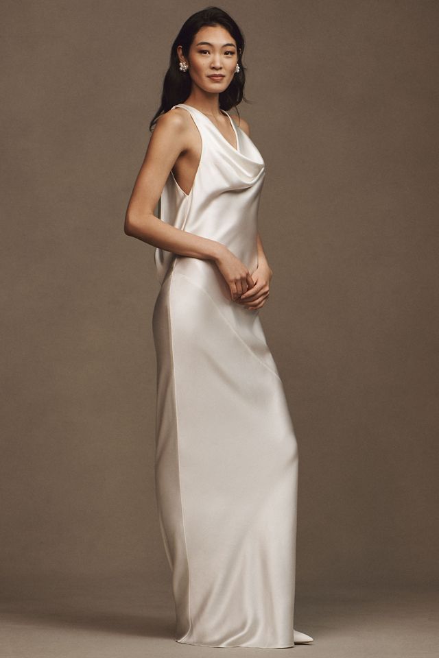 Mirror Palais Plunging Back Cowl Silk Wedding Gown #2