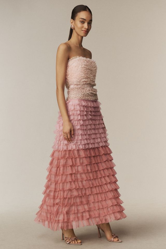 BHLDN ★ Juliet Strapless Tulle Ruffle Midi Dress BHLDN Juliet Strapless Tulle Ruffle Midi Dress | Anthropologie