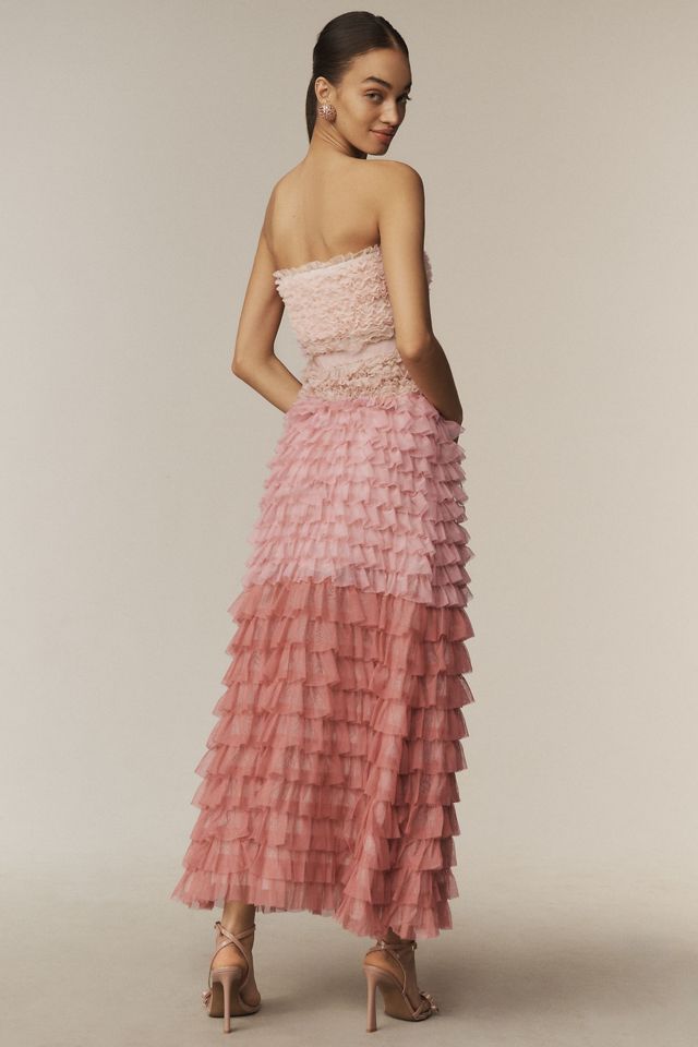 BHLDN Juliet Strapless Tulle Ruffle Midi Dress #4