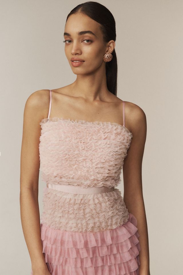 BHLDN ★ Juliet Strapless Tulle Ruffle Midi Dress BHLDN Juliet Strapless Tulle Ruffle Midi Dress | Anthropologie