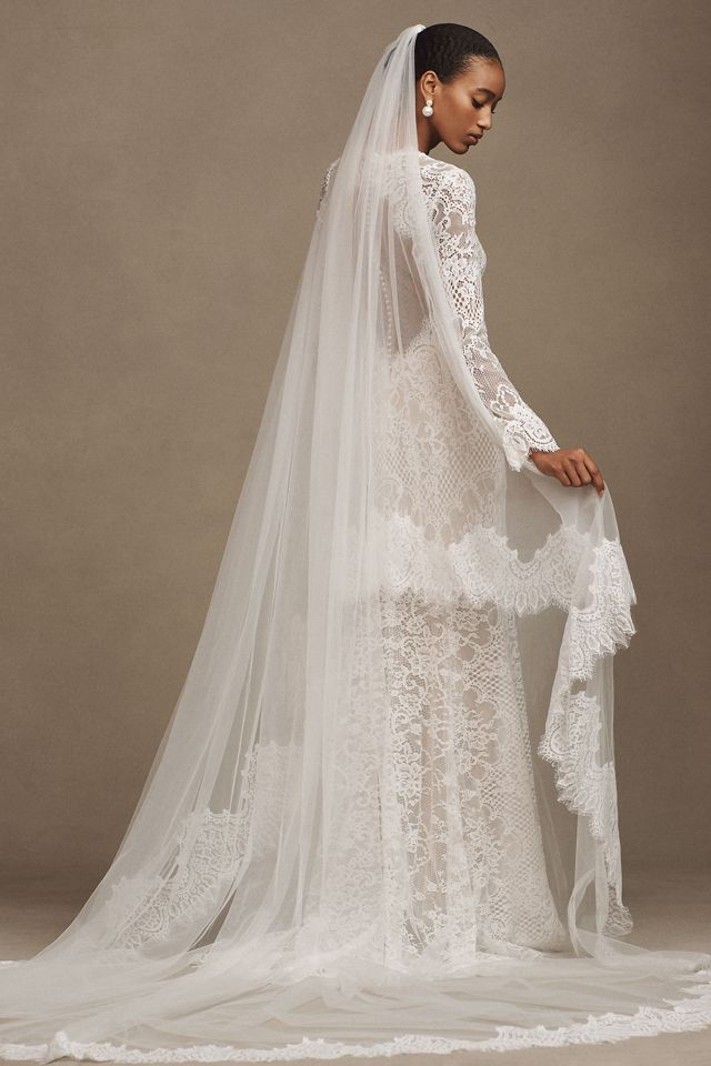 Watters Sienna Lace-Trim Cathedral Veil #1