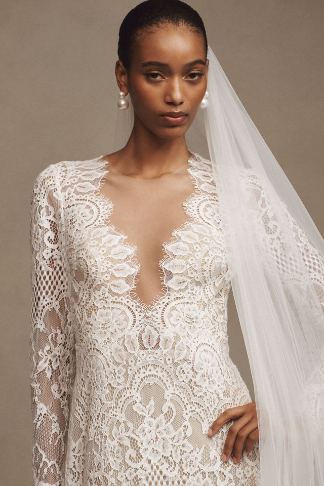 Watters Sienna Lace-Trim Cathedral Veil #2