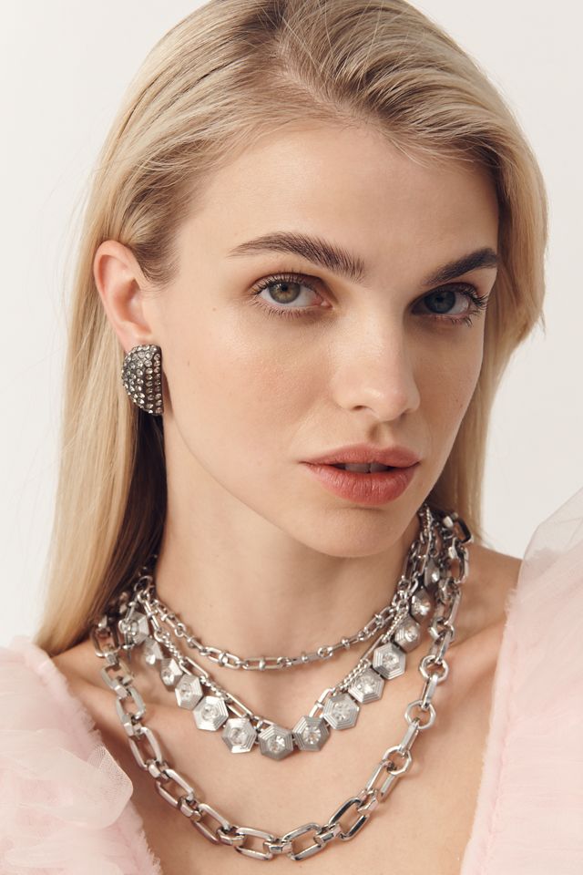 Crystal Half Moon Post Earrings #1