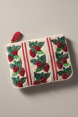 By Anthropologie The Fiona Medium Beaded Pouch: Produce Edition In Red