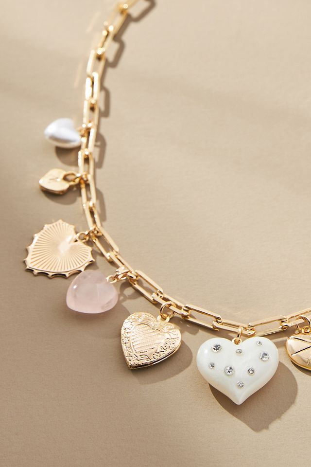 Scarf Necklace- Heart & Bow Multi Charm main image 1