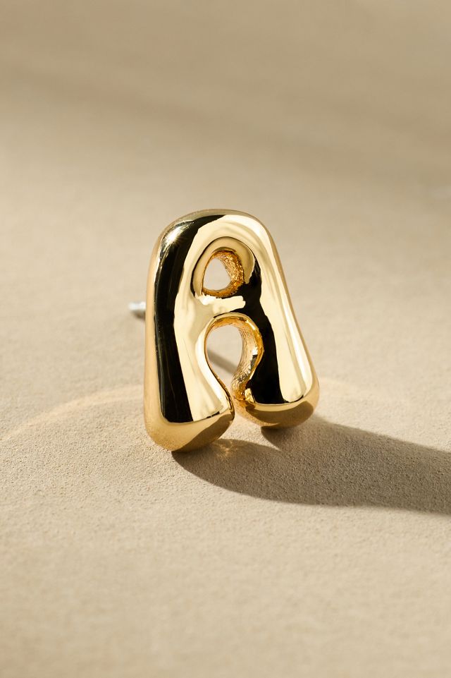 Gold Bubble Letter Monogram Post Earrings #1