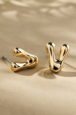 Gold Bubble Letter Monogram Post Earrings