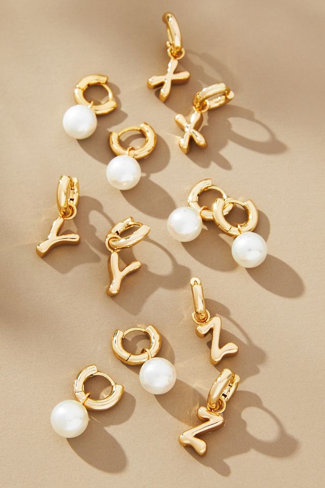 Bubble Letter Monogram and Pearl Earrings, Set of 2 #1