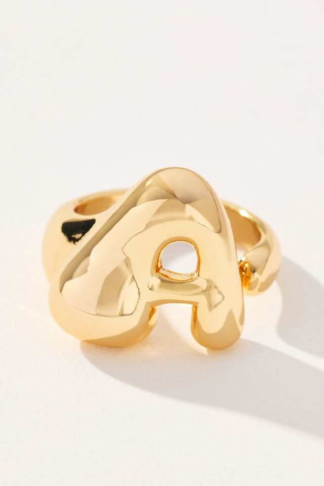Gold Bubble Letter Monogram Ring #3