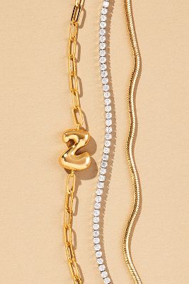 By Anthropologie Bubble Monogram Bracelets, Set Of 2 In Gold