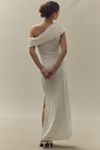 navy blue dress for baby girl Hutch Asymmetrical Off-The-Shoulder Burnout Velvet Slim Maxi Dress