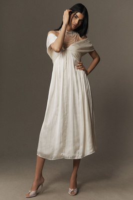 BHLDN OFF-THE-SHOULDER PLEATED MIDI DRESS 