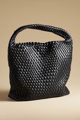 Shop Antik Kraft Woven Faux-leather Slouchy Bag In Black