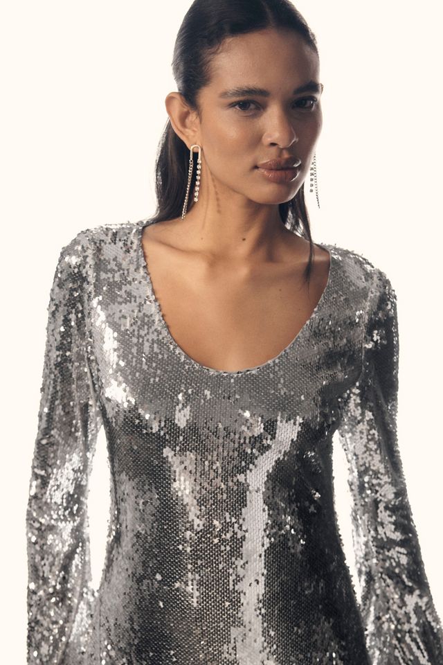 Hutch Long-Sleeve Scoop-Neck Sequin Midi Dress #1