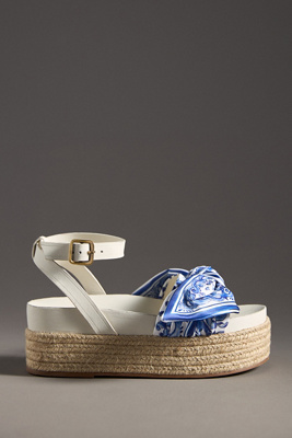 FARM RIO SCARF RAFFIA PLATFORM SANDALS 