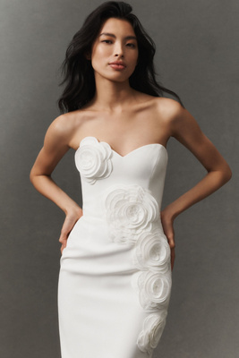 Helsi Kaia 3d Floral Strapless Midi Dress In White