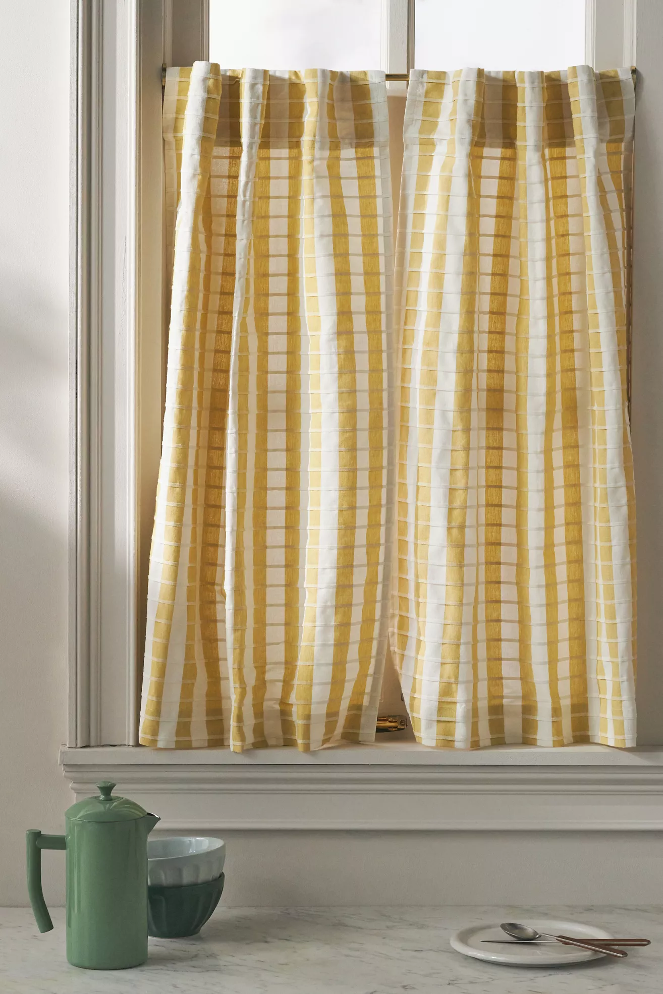 Cotton Woven Stripe Café Curtains, Set of 2 - thumbnail 7