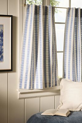 Cotton Woven Stripe Café Curtains, Set of 2