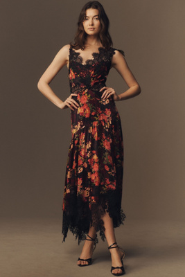 BHLDN EVELYN LACE V-NECK HIGH-LOW MIDI DRESS 