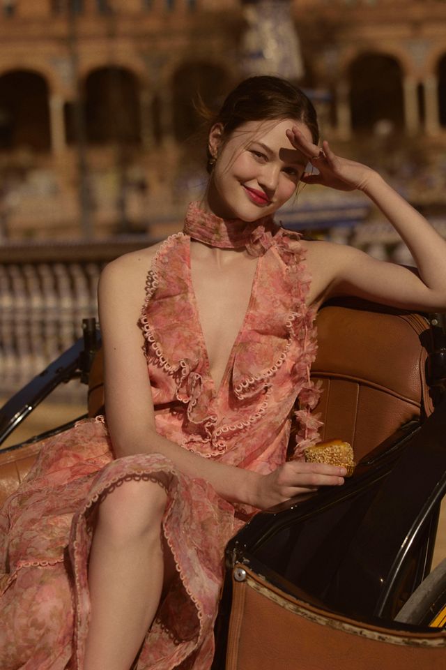 BHLDN Landon Organza 3D Ruffle Maxi Dress | Anthropologie