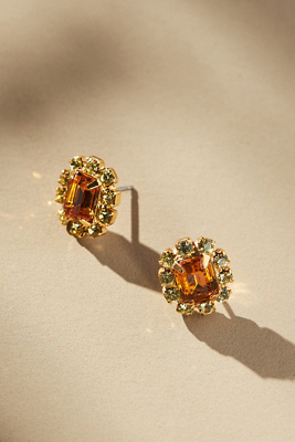 The Pink Reef Crystal Petite Stud Earrings In Orange